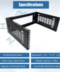 Heavy Duty Wall Mount Network Rack With 19 Inch Width And 14 Inch Depth, Rock Solid Cold Rolled Steel Server Vault, specifications image view