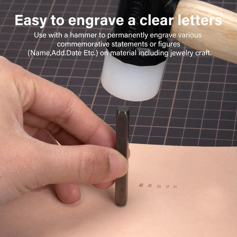 Using the Metal Stamping Kit 36 Pc Set With One Eighth Inch Stamped Steel Letter And Number Punches Tool on leather
