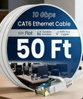Cat6 Ethernet Cable 50ft Indoor Outdoor Flat Network Cable, Blazing Fast 10Gbps Data Transfer, Pure Copper Conductors, Snagless RJ45