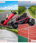 24V Dual Motor Ride On Go Kart For Kids With Two 300W Motors 8 MPH Electric Toy Car on various road surfaces showing size dimensions