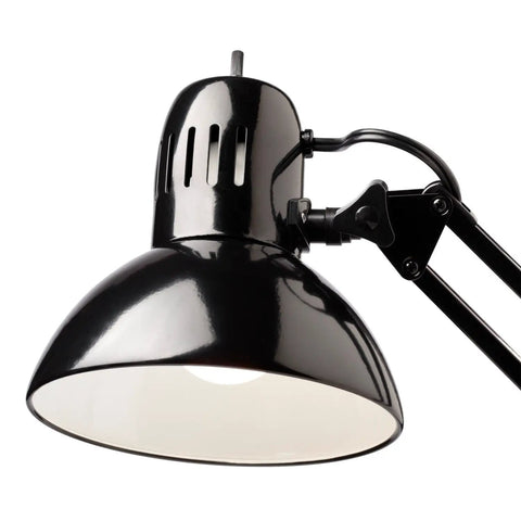 Close-up of 32 Inch Swing Arm Clamp On Desk Lamp Black Finish With LED Bulb Included No Fuss Adjustable Spring Loaded Arm