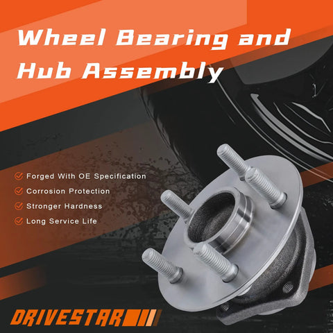 Pair Rear Wheel Bearing And Hub Assembly For Toyota Celica 2000 To 2005, Corolla 2003 To 2008, Matrix 2003 To 2008, And Pontiac Vibe 2003 To 2008 5 Lug Non ABS FWD Only viewed from top displaying bolts.