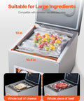 Heavy Duty Chamber Vacuum Sealer Boasts A Snappy 260 Watt Motor Generating Serious Suction To Handle Wet Grub Meats And Sauces Like A Boss While Keeping Your Kitchen Stock Fresh Inside A Compact Design Setup, sealing large ingredients like cheese and beef.