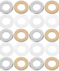 Assorted Flat Washer Kit With Nylon, Brass, And White Zinc Plated Spacers M10x20 For DIY Appliance And Electrical Connection Repair, Heavy Duty Home Improvement Fasteners For Strong, Reliable Fits, washers arranged on white background