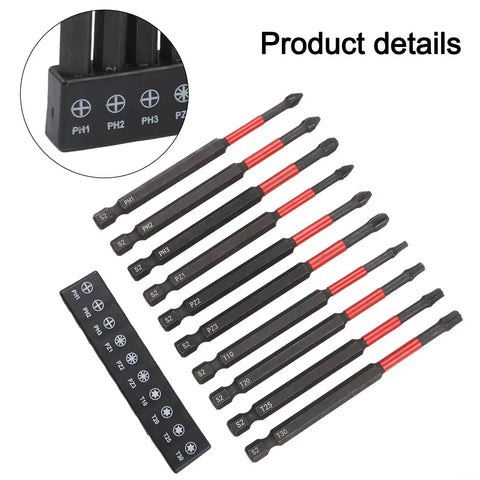 Rock Solid Long 100mm Screwdriver Bits Set For Impact Driver With Quarter Inch Hex Shank Power Drill Bit Kit Featuring Star Cross And Head Assortment PH2 PH3 PZ2 Tough Metal Construction That Works Great.