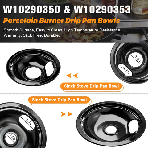 Porcelain Burner Drip Pan Bowls 2 Pack 8 Inch And 2 Pack 6 Inch Black Porcelain Electric Stove Drip Pans Fits Whirlpool Electric Ranges Mess Free And Spill Proof Replacement Set