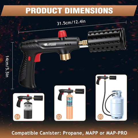 Powerful Propane Torch With Safety Lock And Adjustable Flame For Kitchen Grilling Sous Vide And Charcoal Lighter Cooling Vents Product Dimensions