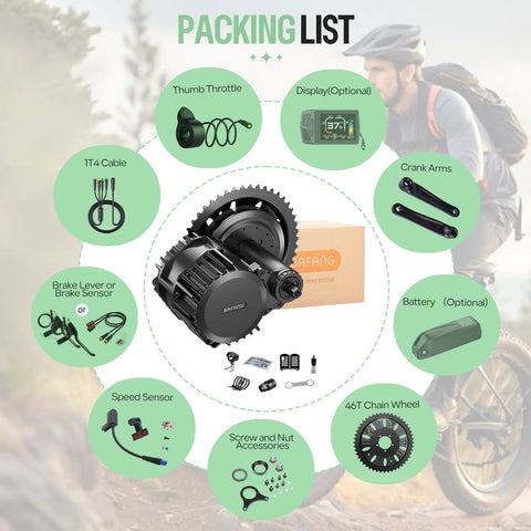 1000W Mid Drive Ebike Conversion Kit BBS-HD For 68, 73, 100, 120mm Frames, 48V/52V System, Electric Bike Upgrade With Throttle, Brake Sensor, Chainring, Headlight, Optional Battery And LCD Display, Optional Easy Mount For Mountain And Road Rides