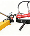 Workhorse Hydraulic Torque Wrench Dishes Out A Hefty 9954Nm For Yanking Rusty M20 To M30 Fasteners Free shown with yellow hydraulic pump and red cylinder.