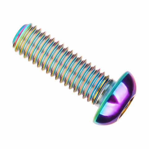 Rainbow Titanium Button Head Bolt M6x20mm from six-pack, made from 6Al4V Grade 5 titanium alloy with 1mm thread pitch and 4mm Allen key.