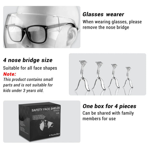 Image of 4 Pack Clear Face Shields With Glasses Anti Fog Full Face Protection Plastic Shield Reusable Droplet Guard.