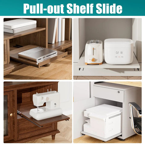 Heavy Duty Undermount Drawer Slide Bottom Mount Shelf Rail Kit For Seamless Cabinet Organization offering pull-out shelves for storage appliances.