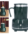 Dual Mode Electric Mug Warmer And Cooler Keeps Your Coffee Ice Cold Or Piping Hot Desktop Aluminum Heater Chiller Usb Powered Non Slip Mat For Daily Grind Green on wooden desk.