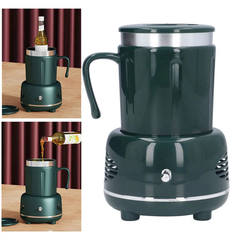 Dual Mode Electric Mug Warmer And Cooler Keeps Your Coffee Ice Cold Or Piping Hot Desktop Aluminum Heater Chiller Usb Powered Non Slip Mat For Daily Grind Green on wooden desk.