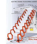 Heavy Duty Electric Pull Down Attic Ladder Telescoping Folding Loft Stairs with orange handles and white steps for easy access.