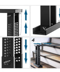 Sturdy Ladder Extender And Stabilizer For Stair Work, Adjustable 12.25 To 19.7 Inch Height, detail view of chain pin lock and usage on stairs.