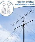 Mini Iron Pulley Wheel Set 0.43 Inch Inner Diameter 2.32 Inch Length 10 Pack Single Sheave Lifting Pulley For Wire Rope Outdoor Clotheslines And Amateur Radio Loop Antennas Built Tough Quiet Smooth Operation in use with radio antenna mounted on a tower.
