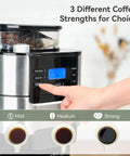 Close-up of control panel on black Electric Coffee Grinder With 35 Grind Settings for espresso, drip, and French press.