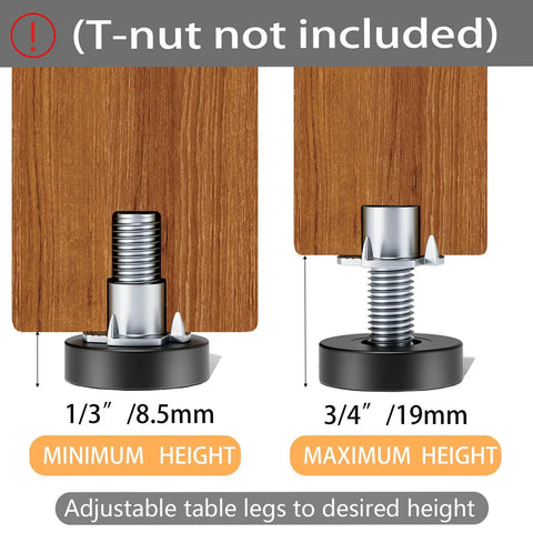 Heavy Duty One Quarter Inch Threaded Leveling Feet Set, Sixteen Adjustable Furniture Feet For Tables, Screw-In Levelers