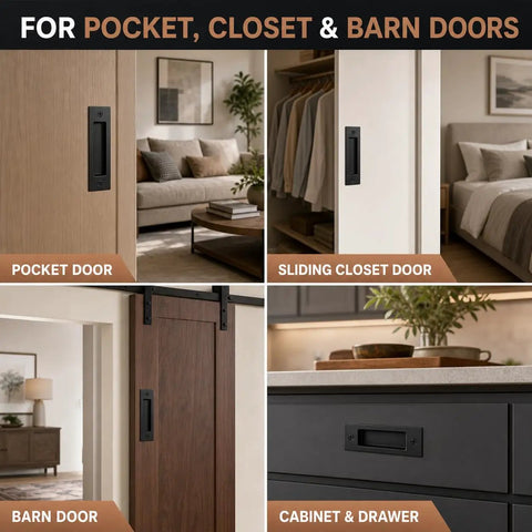 Deadly Smooth 6 Inch Sliding Barn Door Handle Tough Grip Design Matte Black Flush Pocket Door Pull on various doors.