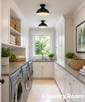 Laundry room with 2 pack semi flush mount ceiling light fixtures farmhouse black industrial metal cage kitchen hallway bedroom lights with E26 base 13 inch wide bulbs not included