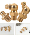 Heavy Duty 9pcs Grease Fitting Kit With Copper Nipples For Automotive And Excavator Maintenance, Straight And Angled Nozzles For Easy Quick Replacement, Durable Build, Broad Compatibility, Your Go To Solution For Effortless Installation, showing copper grease fittings with straight and angled nozzles.