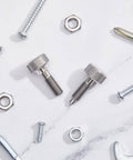 Retractable Spring Plunger With Knurled Handle M6 Quick Release Pins, 0.500 Inch Thread Length, silver, shown with tools
