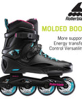 Side view of Cruiser Womens Fitness Inline Skates With Molded Hard Shell Black Aqua Color Urban Performance Skates