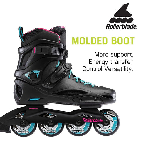Side view of Cruiser Womens Fitness Inline Skates With Molded Hard Shell Black Aqua Color Urban Performance Skates