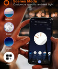 Person using app for 96ft Smart Outdoor String Lights With Remote And App Control Dimmable Patio Lit Vibe Lights With 30 Waterproof Edison Bulbs