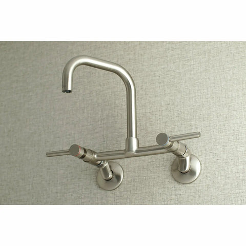 8-Inch Adjustable Center Wall Mount Kitchen Faucet Brushed Nickel Finish, Solid Brass Construction, No-Drip Ceramic Disc