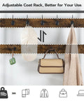 Coat Rack With Bench And Five Tier Shoe Storage Organizer With Nine Hooks For Entryway Or Mudroom Sturdy Industrial Rustic Brown And Black Hall Tree No Brainer For Busy Homes, showing hooks with hanging items.
