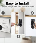 Installation steps for Heavy Duty Electronic Cabinet Deadbolt Lock Featuring Touch Password Keyless Entry on furniture.
