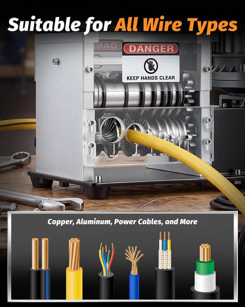Heavy Duty 550W Electric Wire Stripper Machine Strips Gauge Wire From.06 To 1 Inch with wire types visible in image.