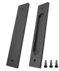 2 Pack 7 Inch Flush Pulls For Barn Doors Recessed Handle With Slim Rectangular Profile Ideal For Sliding Pocket Doors And Cabinet Doors Matte Black Finish Durable Stainless Steel Construction Includes Mounting Holes And Groove Dimensions, showing both front and side views with included screws.
