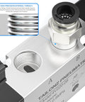 Close-up of Heavy Duty Beefy Pneumatic Solenoid Valve 4V220-08 DC24V Double Coil Pilot Operated 2 Position 5 Way Electric Valve.