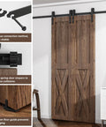 Four Foot Sliding Barn Door Hardware Kit For Double Doors, installed on wooden doors with heavy duty carbon steel track and J shape hangers.
