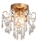 Mini Crystal Chandelier Flush Mount Ceiling Light With Gold Finish, Sparkling E26 Base Fixture hanging crystals