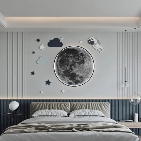 Moon Design Flush Mount Led Ceiling Light Fixture With Remote Dope Vibe Dimmable 50W Wall Mounted Decorative Moon Light