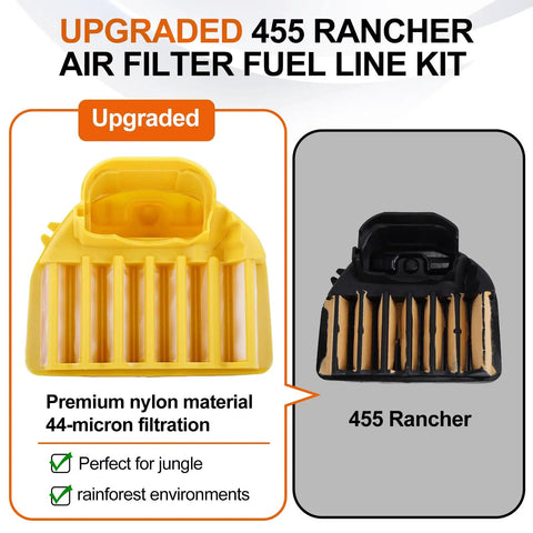 All In One Husqvarna 455 Rancher Chainsaw Maintenance Kit air filter comparison yellow vs black