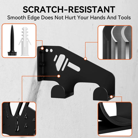 Heavy Duty Chainsaw Wall Mount Hanger with rubber pad and rust-resistant finish, installation kit, close-up of smooth edges.