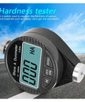 Top Shelf Digital Durometer Shore Hardness Tester Featuring LCD Screen on a black device measuring rubber hardness.