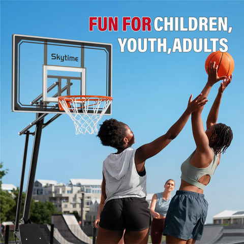 Players using Portable Outdoor Basketball Hoop With 44 Inch Shatterproof PC Backboard Game Day Ready Height Adjustable 5.3 To 10 Feet