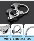 Two Pack 304 Stainless Steel U Clamps, 54mm with saddle flange for tail pipe, heavy duty corrosion resistant design