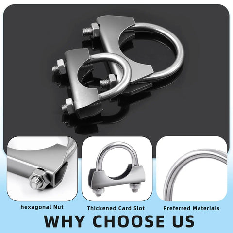 Two Pack 304 Stainless Steel U Clamps, 54mm with saddle flange for tail pipe, heavy duty corrosion resistant design