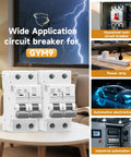 Solid 25 Amp Miniature Circuit Breaker For Solar Systems 120V 240V 2 Pole DIN Rail Mount MCB With Thermal Magnetic Trip RV Battery Isolator And PV System Protection CE Certified shown in various use applications