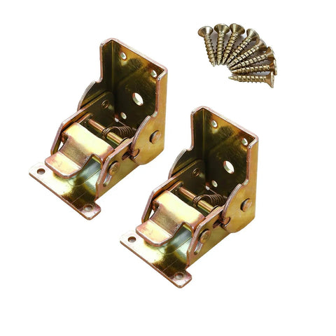 2 Pack 90 Degree Self Locking Folding Hinge Steel Foldable Bracket Hidden Hinge For Extension Brackets Of Table Legs Bed Legs And Workbenches Built Tough front view with screws