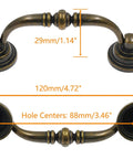 Diagram of 8Pcs Bail Drawer Handles Set Center To Center 3.5 Inch Hole Spacing Bronze Antique Drop Pulls with dimensions.