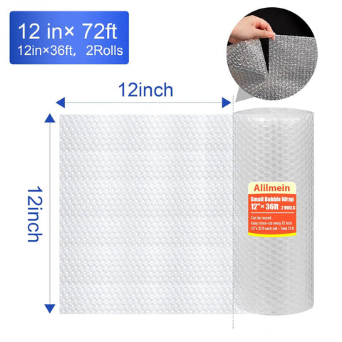 Two Pack 12 Inch By 72 Foot Ultra Thin Bubble Cushioning Wrap Nylon For Moving And Shipping Perforated Every 12 Inches Lightweight