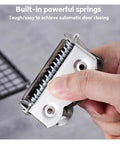 Hand holding stainless steel hinge from Concealed Cabinet Door Hinge Set, 2 Pack Stainless Steel With Automatic Flush Closing, Adjustable For Easy Install, Smooth Self Closing Operation, Durable Kitchen Cabinet Hardware For Busy Families.